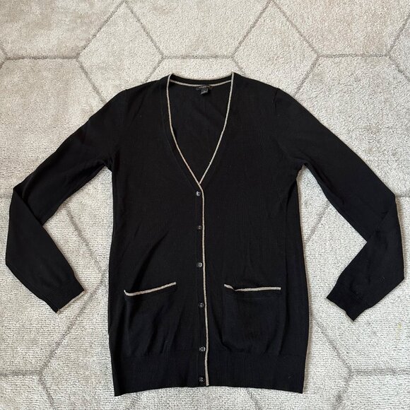 Ann Taylor Black Merino Wool V-Neck Cardigan Sz Small - Picture 10 of 11